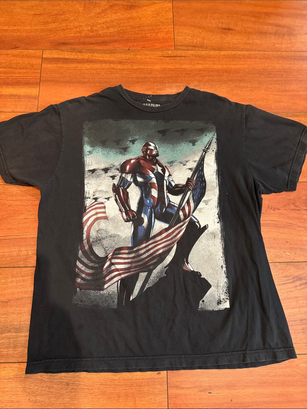 Marvel Men's Black Short-Sleeve Tee with Patriotic Iron Man Graphic